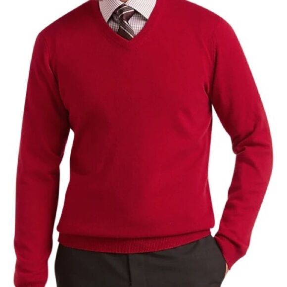 Pronto Uomo 100% Cashmere V Neck Sweater Christmas Holiday Red XL - Picture 1 of 4